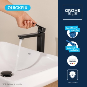 Robinet pentru chiuveta GROHE Dice, mattschwarz, 27cm, economisire apa - Img 3