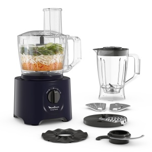 Robot de bucatarie multifunctional Moulinex Easy Force, 800 W, 25 de functii, 2 niveluri de viteza + puls, 6 accesorii, inclusiv mixer cu suport, FP247810 compact, albastru miezul noptii - Img 1