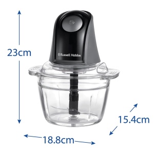 Robot de bucatarie Russell Hobbs [Mini tocator] electric (pentru legume, fructe, carne, ceapa, recipient de 1 l, poate fi spalat in masina de spalat vase, 2 viteze, lame din otel inoxidabil, 350W) Mat Charcoal 27131-56 - Img 9