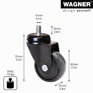 Rola de mobilier WAGNER 3C, neagra, 50 mm, 360 ultrawendiga, 50 kg - Img 2