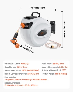 Rola pentru furtun VEVOR 20m x 12mm cu 9 tipuri de spray, montaj pe perete - Img 7