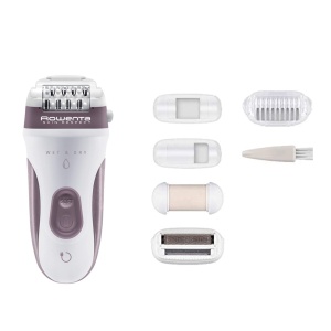 Rowenta Skin Respect EP8060F0 Fara fir si poate fi folosit sub apa, 24 de pensete cu cap de peeling si aparat de ras, accesoriu axila, cap de tuns cu perie de curatare si punga cosmetica