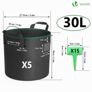 Sac de Plante VOUNOT 5 bucati 30L din material textil, cu etichete pentru plante, negru - Img 2