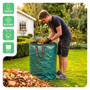 Sac pentru gradina VOUNOT, set 3 bucati, 170L, verde, cu manere si sistem de inchidere - Img 2