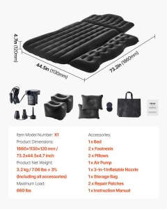 Saltea auto gonflabila VEVOR X1 negru cu pompa si accesorii pentru SUV si MPV - Img 7