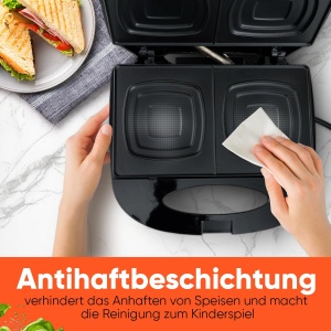 Sandwich Maker Bomann(r) | pentru panouri sandwich patrate | Prajitor de paine sandwich cu acoperire antiaderenta | Prajitor de paine Prajitor de paine cu lampa de copt | Sandwich Maker de pana la 820 W | ST 6074 CB negru - Img 3