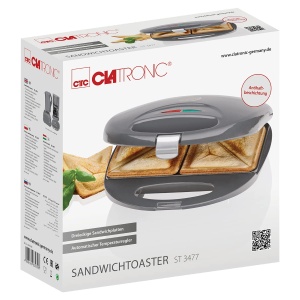 Sandwich Maker Clatronic(r) cu panouri sandwich triunghiulare | Prajitor de paine sandwich cu regulator automat de temperatura si acoperire antiaderenta | Sandwich Maker cu sistem de blocare | ST 3477 gri - Img 7