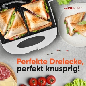 Sandwich Maker Clatronic ST 3813, 820W, Alb, Placi Triunghiulare - Img 2