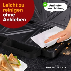 Sandwich Maker ProfiCook PC ST 1315, 900W, Placi Mari pentru XXL-Toasts - Img 3