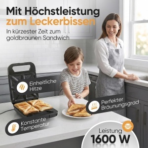 Sandwich Maker ProfiCook PC ST 1329, 4 sandwichuri simultan, 1600W - Img 4