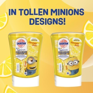 Sapun lichid pentru copii Sagrotan, refill 5 x 250 ml, parfum lamaie, Minions - Img 5