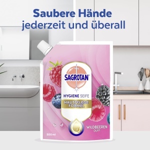 Sapun lichid Sagrotan, 6 x 500 ml, cu aroma de mure si fructe de padure, hidratant - Img 5