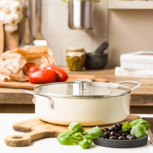 Sauteuse KitchenAid 24 cm, 3,1 L, ceramica antiaderenta, culoare crema - Img 2