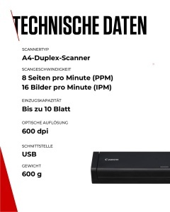 Scanner portabil Canon P-208II Duplex ADF 600dpi 8 paginimin Negru - Img 8
