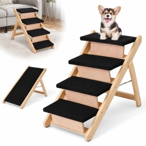 Scara pentru caini Relaxdays, 5 trepte, 80x84,5x44 cm, NaturNegru