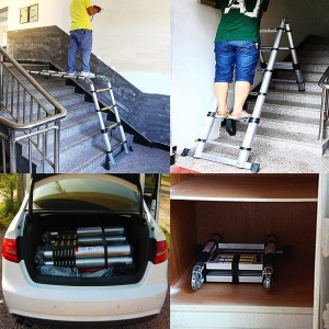 Scara telescopica de 5 m Scara extensibila din aluminiu de inalta calitate Scara din aluminiu Scara din aluminiu Design telescopic cu scara multifunctionala incarcabila pana la 150 kg (5 m 2,5 + 2,5) - Img 2