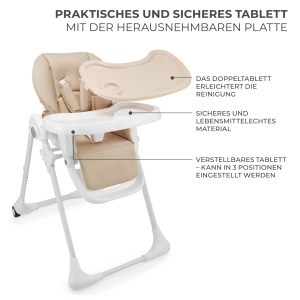 Scaun de masa Kinderkraft TUMMIE 2 in 1, bej, cu suport pentru picioare si pozitie semi-culcat - Img 5