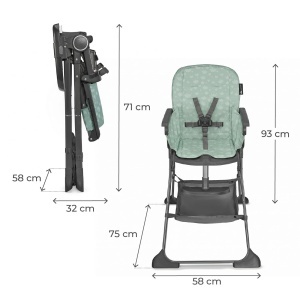 Scaun de masa pentru copii Kinderkraft FOLDEE, pliabil, verde, cu centura 5 puncte - Img 9