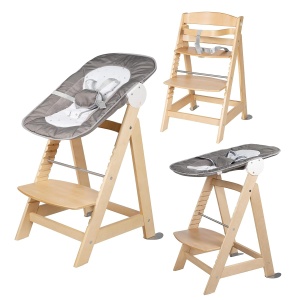 Scaun de masa pentru copii Roba Born Up cu suport pentru nou-nascuti, design natural