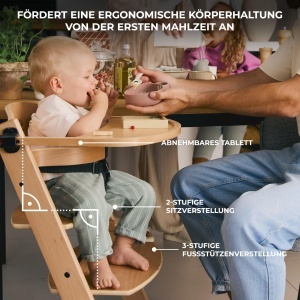 Scaun inalt Kinderkraft ENOCK, multifunctional, din lemn de fag, ajustabil - Img 5