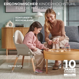 Scaun inalt Kinderkraft FINI2 2 in 1, scaun inalt pentru copii, scaun pentru copii, scaun inalt combi, picioare din lemn, centuri de siguranta, suport pentru picioare, tava dubla, de la 6 luni la 5 ani, curele in 5 puncte, gri - Img 5