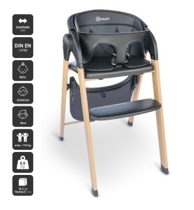 Scaun inalt pentru copii babyGO Levels, negru, design scandinav, ajustabil - Img 2