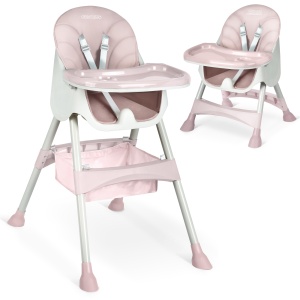 Scaun inalt Ricokids Scaun inalt pentru copii pentru copii 3 in 1 de la 6 luni Scaun de sufragerie cu centura de siguranta Cadru pliabil usor de intretinut reglabil pe inaltime Crestere cu copil Cos detasabil Roz