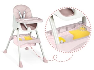 Scaun inalt Ricokids Scaun inalt pentru copii pentru copii 3 in 1 de la 6 luni Scaun de sufragerie cu centura de siguranta Cadru pliabil usor de intretinut reglabil pe inaltime Crestere cu copil Cos detasabil Roz - Img 11