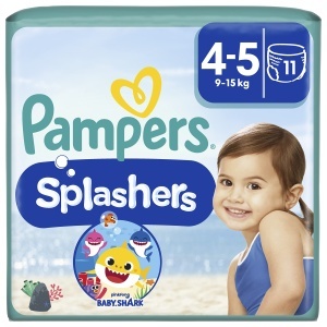 Scutece de inot Pampers Splashers Baby Shark 4-5, 11 buc, 9kg-15kg - Img 1