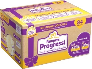 Scutece Pampers Fortschritt Nasce, 84 bucati, 2 pachete marimea 1 (2-5 kg) si 1 pachet marimea 2 (3-6 kg)
