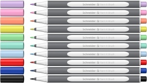 Set 10 Markere cu Pensula Schneider Paint-It 070, Culori Vibrante, Tinta pe Baza de Apa