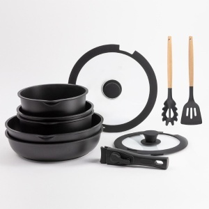 Set 10 Piese Bergner - Oale si Tigai cu Antiaderent Negru, Inclusiv Capace si Utensile