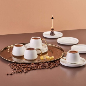 Set 12 Cani Cafea Karaca Saturn Gold, Porcelain, 90 ml, Alb-Gold - Img 3