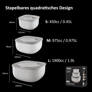 Set 3 recipiente alimentare hermetice Haier, 450-1900 cm, gri - Img 2
