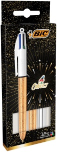 Set 3 Stilouri BIC 4 Culori Shine, Reincarcabile, Cu Accente Aurii si Argintii