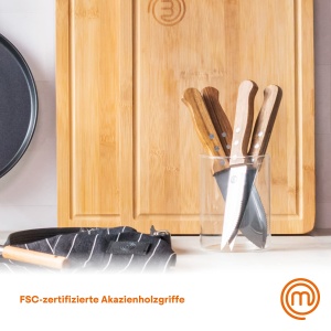 Set 4 Cutite pentru Friptura MasterChef, Inox si Acacia, 12.5 cm, Design Elegant - Img 3