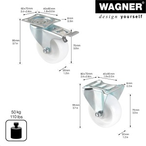 Set 4 Roti Transport WAGNER PROFI - Diametru 75 mm, Capacitate 60 kgRola, Design Industrial - Img 2