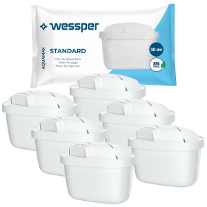 Set 6 filtre de apa Wessper AquaMax compatibile Brita Maxtra carbune activ si rasina schimbatoare de ioni - Img 1