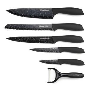 Set 6 Piese Cutite Russell Hobbs Black Marble, Antiaderente, Ergonomice