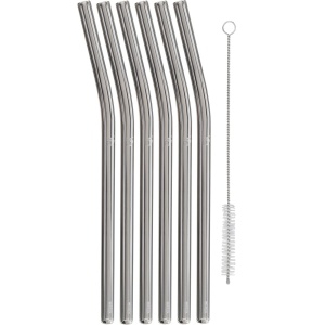 Set 7 Sticle din Sticla WMF Baric, 6 Paie Curbe, Reutilizabile, cu Perie de Curatare