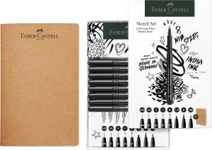 Set 8 Markere Tusch Faber-Castell Pitt Artist Pen, Negru, Diverse Grosimi