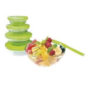 Set boluri din sticla Jocca cu capac anti-scurgere verde 5 piese