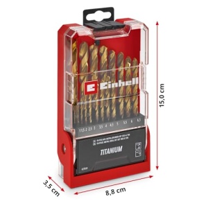 Set burghie metal Einhell 19 piese HSS-G Titan otel HSS 4341 acoperire titan varf 135deg - Img 15
