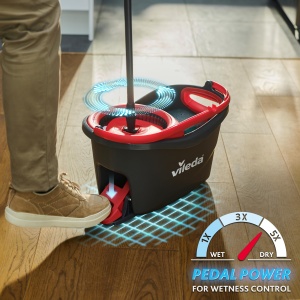 Set complet de mop Vileda Turbo, mop de podea cu cap de mop din microfibra, maner telescopic (58-123cm), galeata cu pedala de rotire si picior, pentru toate pardoselile, sistem de stergere sustenabil, ambalaj ecologic - Img 2