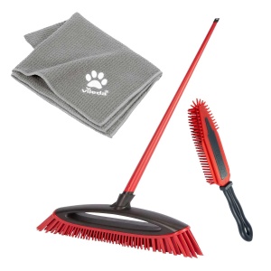 Set complet Vileda Pet Pro, cutie cu matura Always Clean, perie de tapiterie electrostatica si prosop din microfibra XL, curatarea parului animalelor de companie, uscarea animalelor de companie