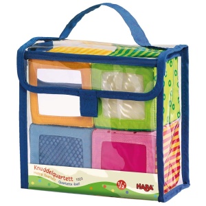 Set cuburi pentru bebelusi HABA 1023 Knuddelquartett senzoriale si colorate
