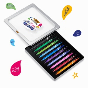 Set de 10 Stilouri Gel BIC Gel-ocity Quick Dry, Culoare Diversa, Cutie Metalica - Img 2