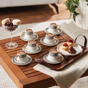 Set de 12 Cani de Cafea KARACA Globe, Porcelan, Design Art Deco, pentru 6 Persoane - Img 4