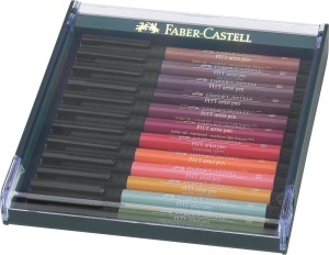 Set de 12 markere Faber-Castell Pitt Artist Pen, culori terestre, rezistente la lumina