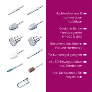 Set de accesorii pentru manichiura Beurer MP 100MP 200, 10 capete din saphir, ceramica si filz - Img 4